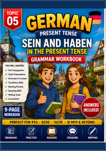 German Present Tense | Sein & Haben | 9-Page Grammar Workbook + Answers