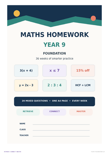 Year 9 Maths Homework Foundation/Core | 36 Weeks | GCSE Transition Retrieval | Answers