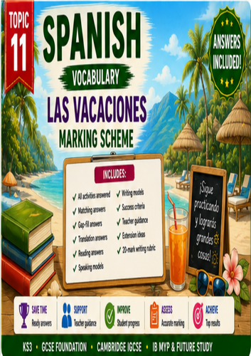 Spanish Las Vacaciones Vocabulary | Holidays, Travel & Problems | KS3 GCSE IGCSE MYP + Answers