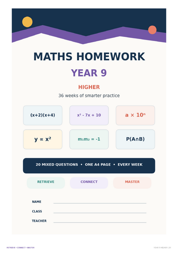 Year 9 Maths Homework Higher/Stretch | 36 Weeks | GCSE Transition | Full Answers