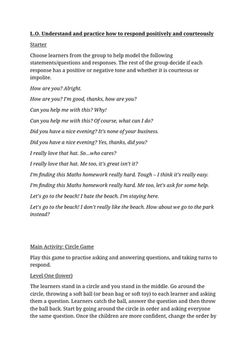 SPEAKING AND LISTENING Lesson guidance for activities for speaking with a positive tone