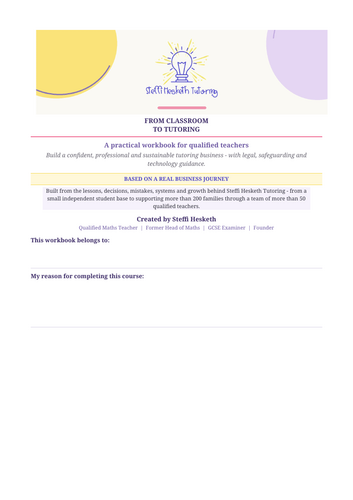 How to Become a Private Tutor UK | Teacher-to-Tutor Business Workbook | Safeguarding, Pricing & Mark