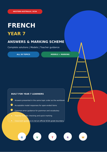 SCSA Western Australia French Year 7 | 100-Page Grammar & Vocabulary Workbook + Answers