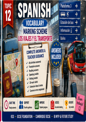 Spanish Los Viajes y el Transporte Vocabulary | KS3 GCSE IGCSE IB MYP + Answers