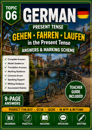 . German Present Tense | gehen, fahren & laufen | 9-Page Grammar Workbook + Answers