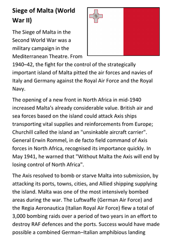 Siege of Malta (World War II) Handout