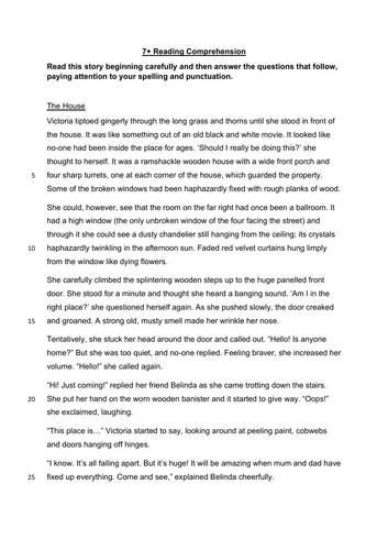 7+ Reading Comprehension and Composition THE HOUSE