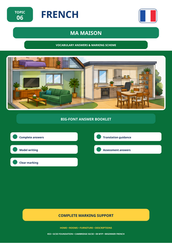 French Ma maison Vocabulary | KS3 GCSE MYP IB Workbook + Answers
