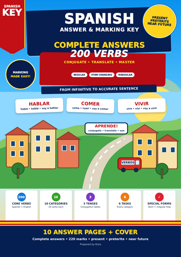 Year 7 Spanish | 200 Essential Verbs Workbook | Present, Preterite & Near Future + Answers