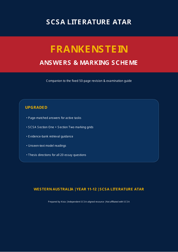 SCSA Literature ATAR | Frankenstein | 50-Page Revision & Examination Guide