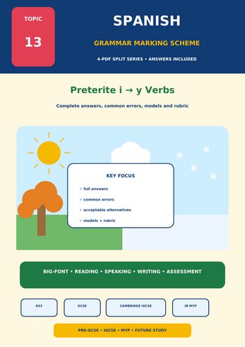 Spanish Preterite i → y Verbs | KS3 GCSE IGCSE IB MYP Grammar Workbook + Answers