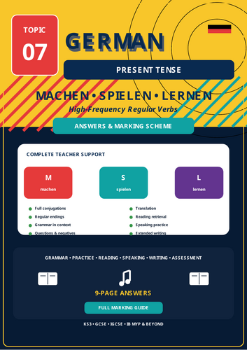 German Present Tense | machen, spielen & lernen | 9-Page Grammar Workbook + Answers