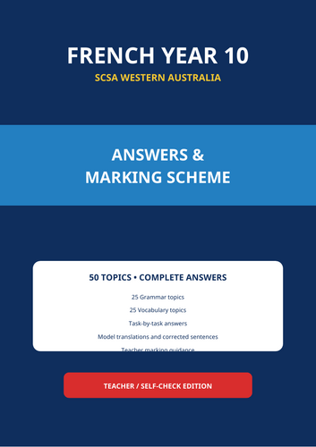 SCSA Western Australia French Year 10 | 100-Page Grammar & Vocabulary Workbook + Answers