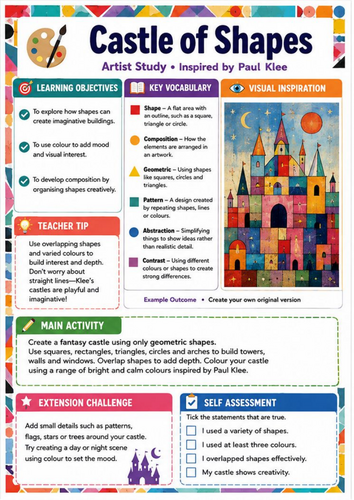 Paul Klee Castle of Shapes Art Worksheet | KS3 Shape and Colour Cover Lesson
