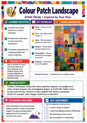 Paul Klee Colour Patch Landscape Worksheet | KS3 Colour and Composition Art Lesson