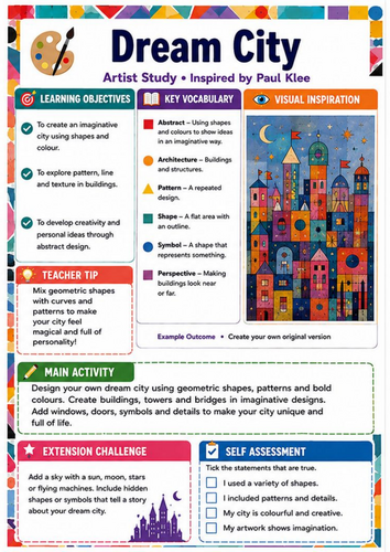 Paul Klee Dream City Art Worksheet | KS3 Geometric Shapes and Pattern Cover Lesson