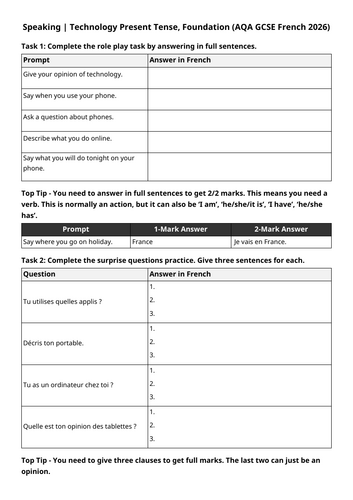 AQA GCSE 2026: Activities Online Speaking Exam | Technology (French Foundation)