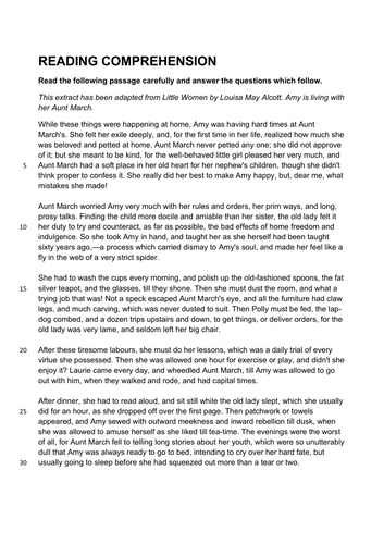11+ MCQ Reading Comprehension LITTLE WOMEN