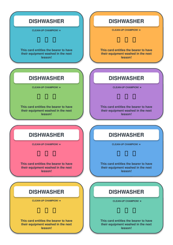 Dishwasher Reward Cards | Editable Practical Lesson Incentive | A4 PowerPoint