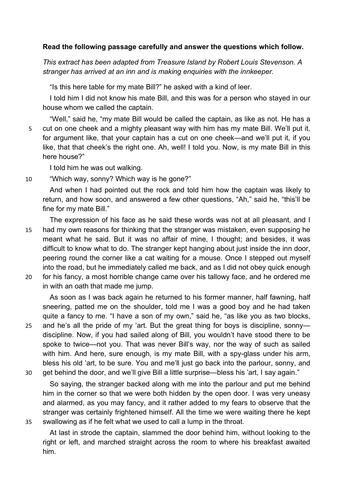 11+ MCQ Reading Comprehension TREASURE ISLAND