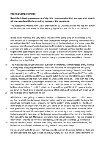 11+ MCQ Reading Comprehension GREAT EXPECTATIONS