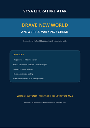 SCSA Literature ATAR | Brave New World | 60-Page Revision Guide + Answers