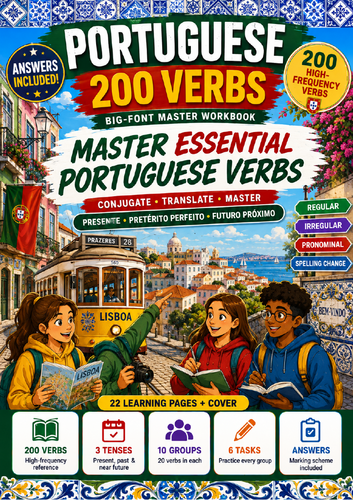 Year 7 Portuguese | 200 Essential Verbs Workbook | 3 Tenses, Conjugation & Translation + Answers