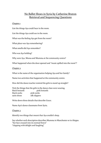 Retrieval and Sequencing Comprehension Questions NO BALLET SHOES IN SYRIA