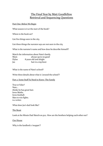 Retrieval and Sequencing Questions THE FINAL YEAR