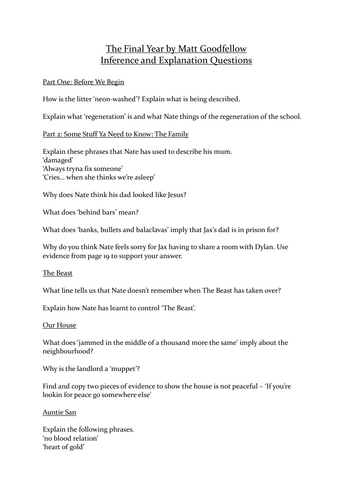 Inference and Explanation Questions THE FINAL YEAR