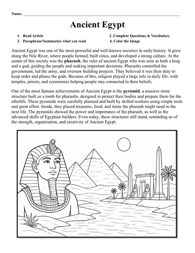 Ancient Egypt Worksheet