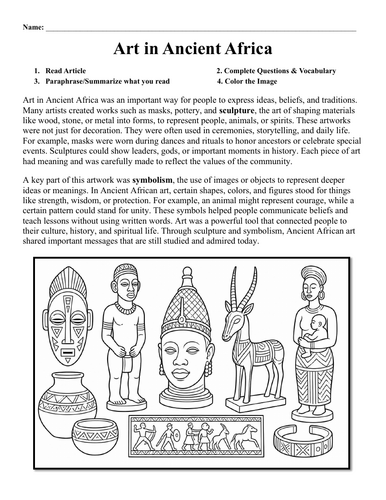 Art in ancient Africa Worksheet