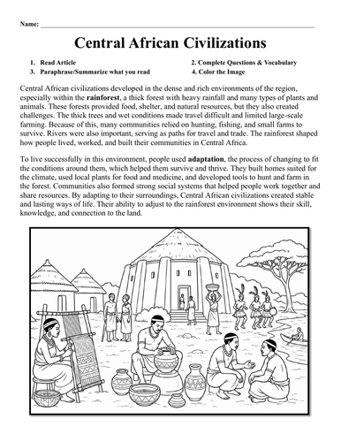 Central African Civilizations Worksheet