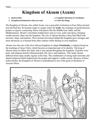 Kingdom of Aksum (Axum) Worksheet