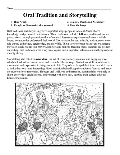 Oral Tradition in Ancient Africa Worksheet