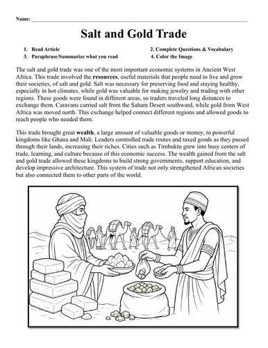 African Gold and Salt Trade Worksheet