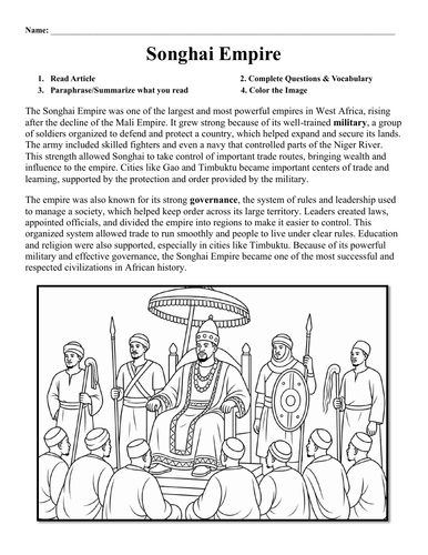 Songhai Empire Worksheet
