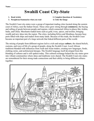 Swahili Coast City-States Worksheet