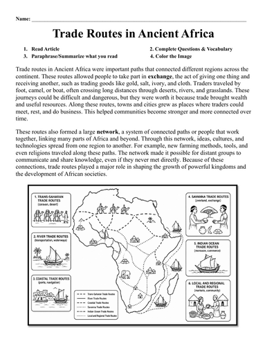 Trade Routes in ancient Africa Worksheet