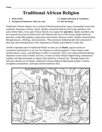Traditional African Religion Worksheet