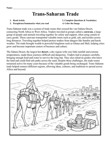 Trans-Saharan Trade Worksheet