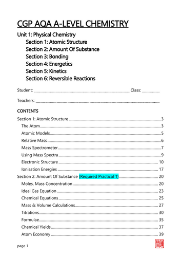 A-Level Chemistry, AQA, Unit 1 Physical Chemistry