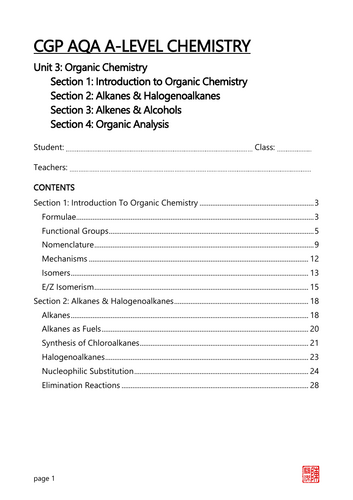 A-Level Chemistry, AQA, Unit 3 Organic Chemistry guided notes