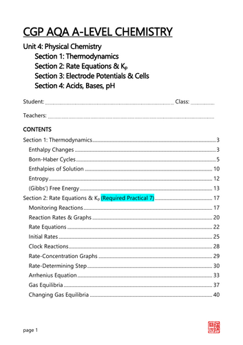 A-Level Chemistry, AQA, Unit 4 Physical Chemistry guided notes