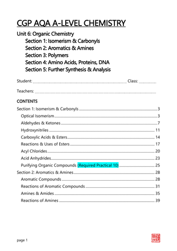 A-Level Chemistry, AQA, Unit 6 Organic Chemistry guided notes