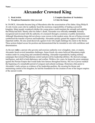 Alexander the Great Crowned King Worksheet