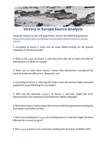 WWiI Victory in Europe Source Analysis Worksheet