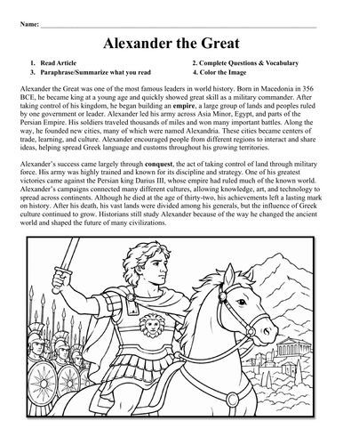 Alexander the Great Worksheet