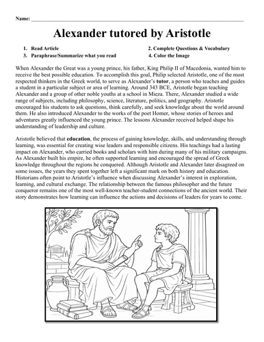 Alexander tutored by Aristotle Worksheet