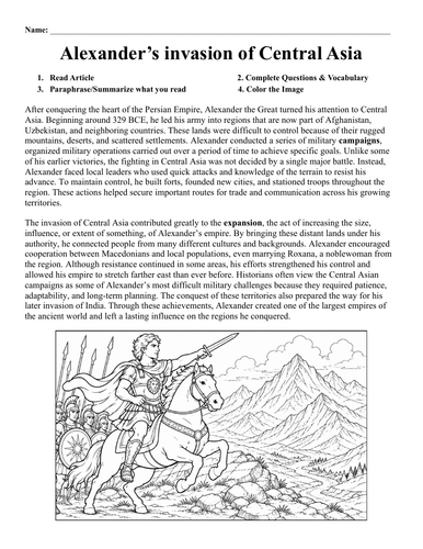 Alexander's Invasion of Central Asia Worksheet